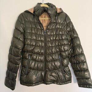 Kenneth Cole Zip Up Hooded Puffer Jacket Winter Chic Streetwear - Medium